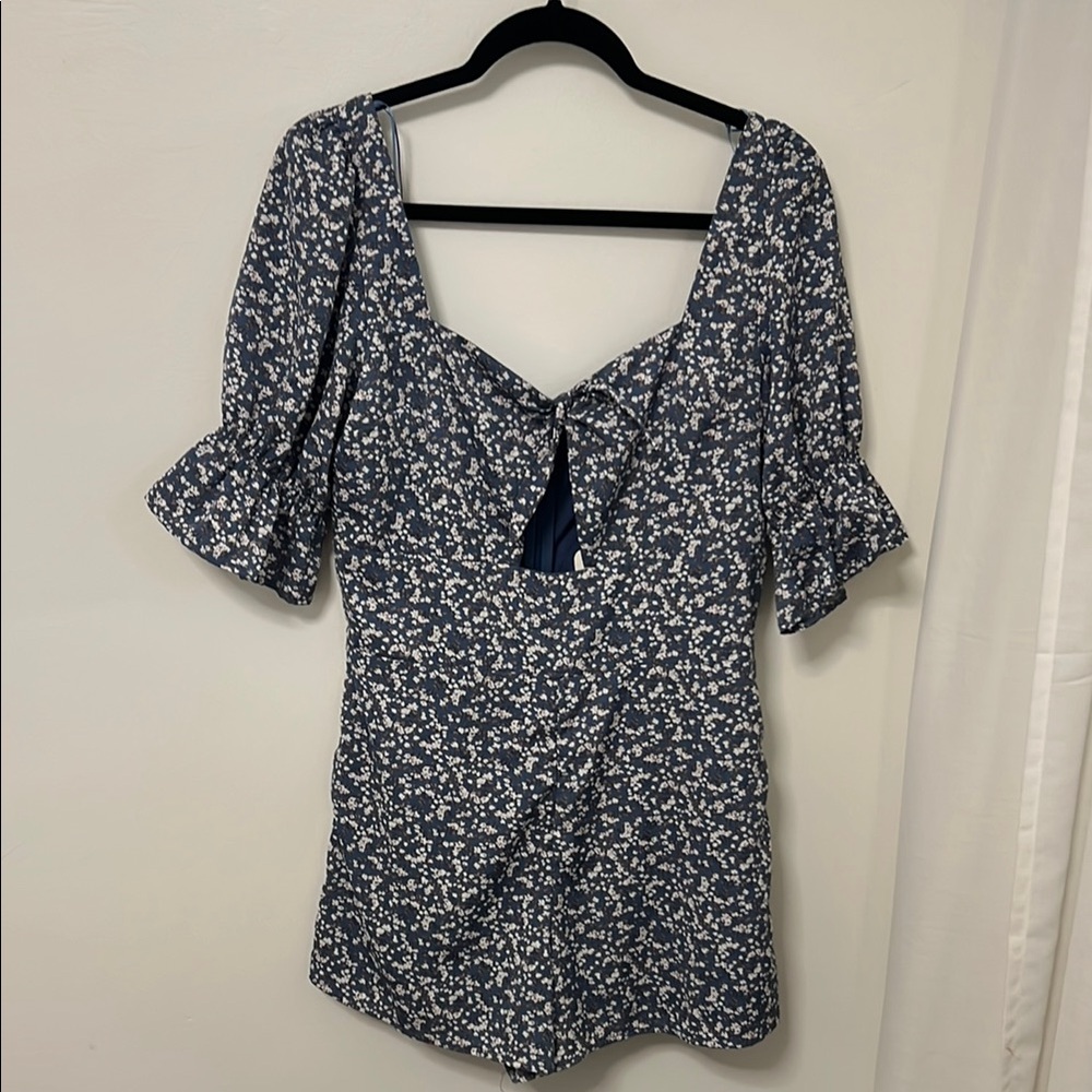 Altar'd State Blue and White Ruffled Romper